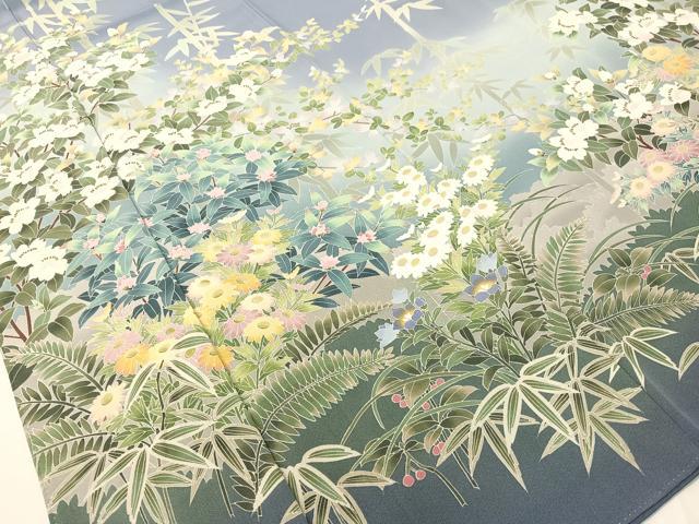 平和屋着物●十日町友禅作家 岡村蒼風 訪問着 草花文 暈し染め 正絹 逸品 CABC2682vp