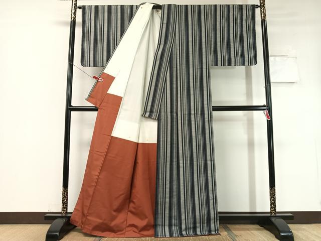 平和屋着物●上質な紬 間道 正絹 逸品 未使用 CABC2701vp