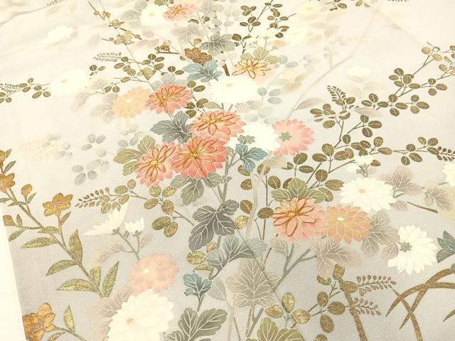 平和屋着物●訪問着 作家物 駒刺繍 草花文 暈し染め 金彩 正絹 逸品 CABC2761vp