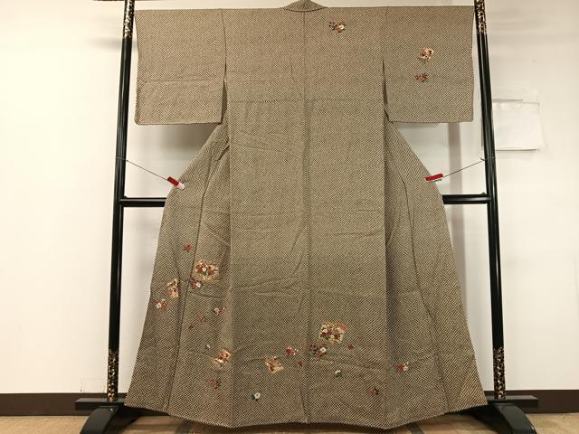 平和屋着物●訪問着 総刺繍 駒刺繍 冊子花文 暈し染め 金通し地 正絹 逸品 CABC2794vp