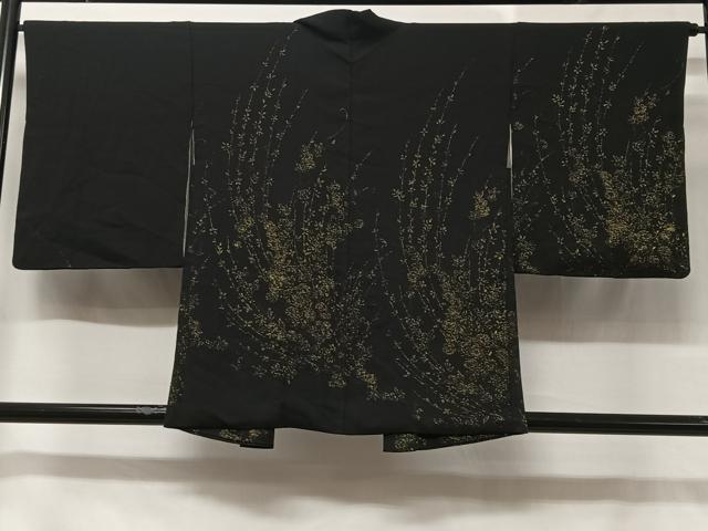 平和屋着物#羽織 寿光織 草花文 黒地 正絹 逸品 CABC3000ua