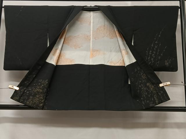 平和屋着物#羽織 寿光織 草花文 黒地 正絹 逸品 CABC3000ua