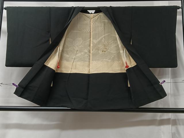 平和屋着物#羽織 総刺繍 草花文 黒地 正絹 逸品 CABC3037ua