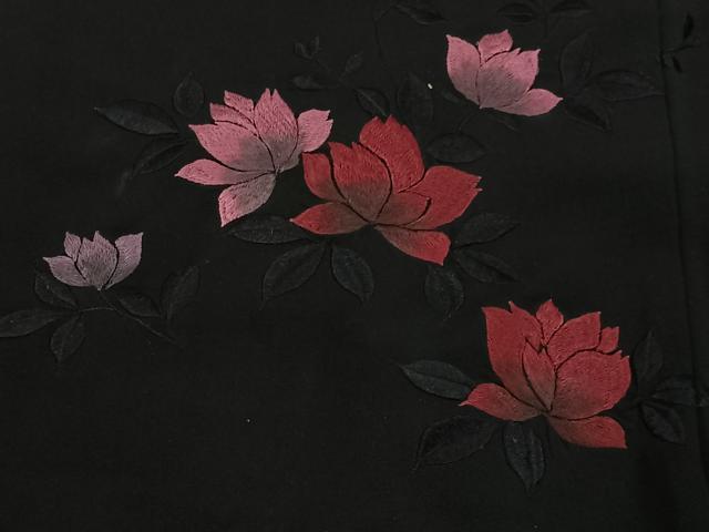 平和屋着物#羽織 総刺繍 草花文 黒地 正絹 逸品 CABC3037ua