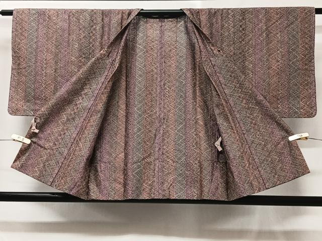 平和屋着物▽道行コート スリーシーズン 春夏秋 塵除け 組織 縞 ショール付き 正絹 逸品 未使用 CABC3106ua