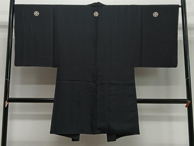 平和屋着物∞男性 長羽織 黒紋付 羽裏:動物文 正絹 逸品 CABC3176ua