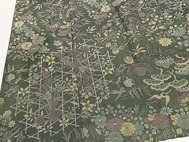 平和屋着物∞道中着 お召地 宝尽くし花文 ロング丈 正絹 逸品 CABC3184ua