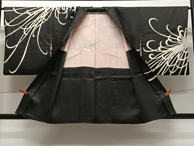 平和屋着物∞羽織 乱菊 黒地 銀彩 正絹 逸品 CABC3197ua