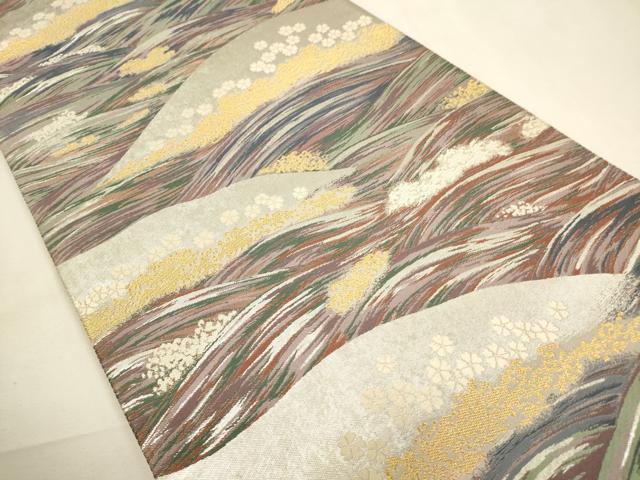 平和屋着物▼六通柄袋帯 唐織 立波花文 金銀糸 正絹 逸品 未使用 CABC3260ak