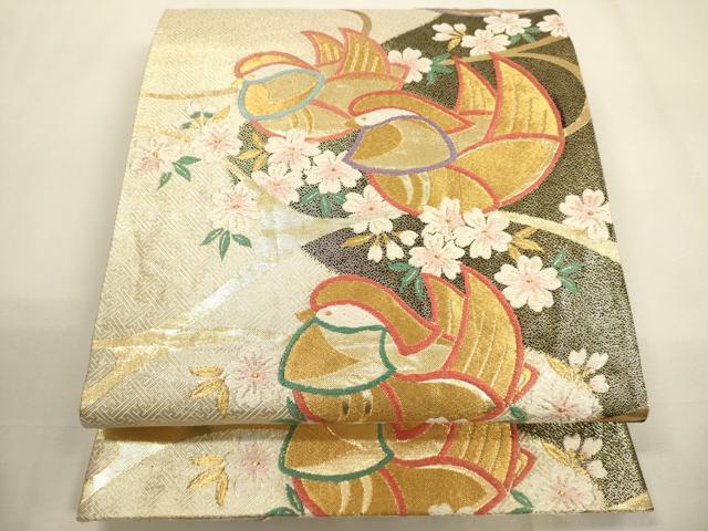 平和屋着物▼六通柄袋帯 唐織 鴛鴦花文 金糸 正絹 逸品 CABC3305ak
