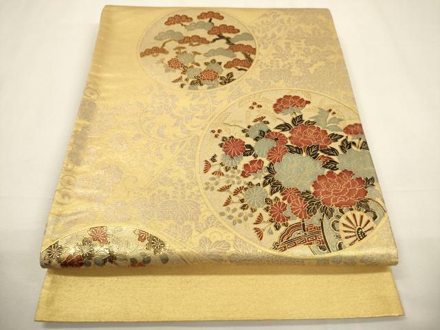 平和屋着物▼太鼓柄袋帯 花車丸文 金彩 正絹 逸品 CABC3356ak