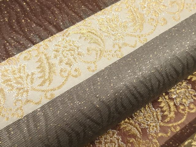 平和屋着物●六通柄袋帯 ふくれ織 吉祥横段花文 金銀糸 正絹 逸品 未使用 CABC3383ak