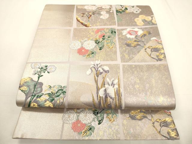 平和屋着物▼六通柄袋帯 唐織 香漂花 市松秀映文 金糸 引箔 正絹 逸品 CABC3499ak