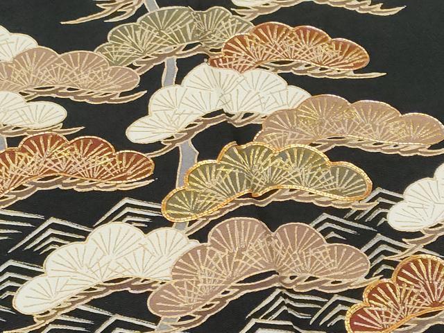 平和屋着物■豪華黒留袖 駒刺繍 枝松文 金彩 正絹 逸品 CABC3628fb
