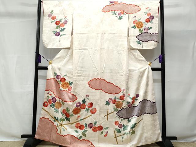 平和屋着物■訪問着 駒刺繍 雲取り枝菊文 金彩 正絹 逸品 CABC3700fb