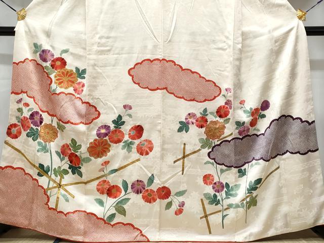 平和屋着物■訪問着 駒刺繍 雲取り枝菊文 金彩 正絹 逸品 CABC3700fb