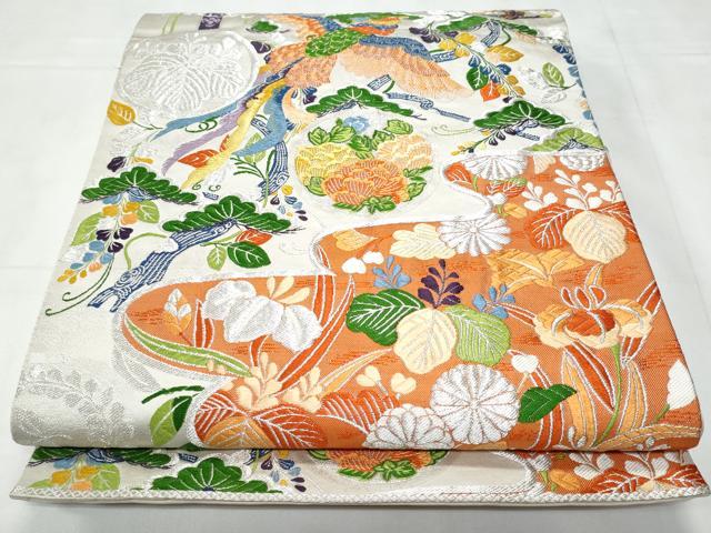 平和屋着物◎六通柄袋帯 唐織 鳳凰花文 銀糸 正絹 逸品 CABC3898fb