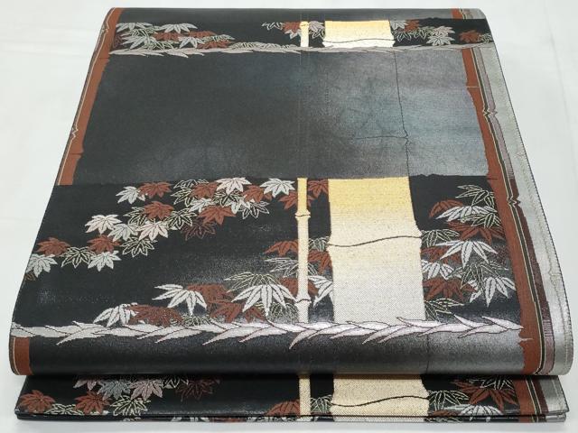 平和屋着物◎六通柄袋帯 笹竹文 粋抄苑錦 金銀糸 正絹 逸品 CABC3961fb