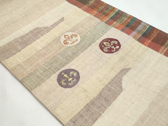 平和屋着物◎太鼓柄袋帯 紬地 花丸文 金糸 正絹 逸品 CABC3991fb