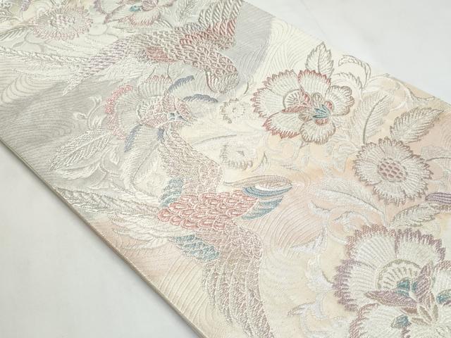 平和屋着物◎六通柄袋帯 鳳凰更紗花文 銀糸 正絹 逸品 CABC3995fb