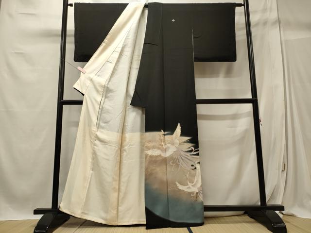 平和屋着物■豪華黒留袖 駒刺繍 鳳凰文 暈し染め 金銀彩 正絹 逸品 CABC4099oy
