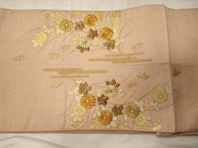 平和屋着物◎太鼓柄袋帯 綴れ 刺繍 雲取り草花文 金彩 正絹 逸品 CABC4151oy
