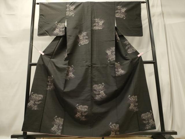 平和屋着物■上質な紬 風景文 黒地 正絹 逸品 未使用 CABC4215oy