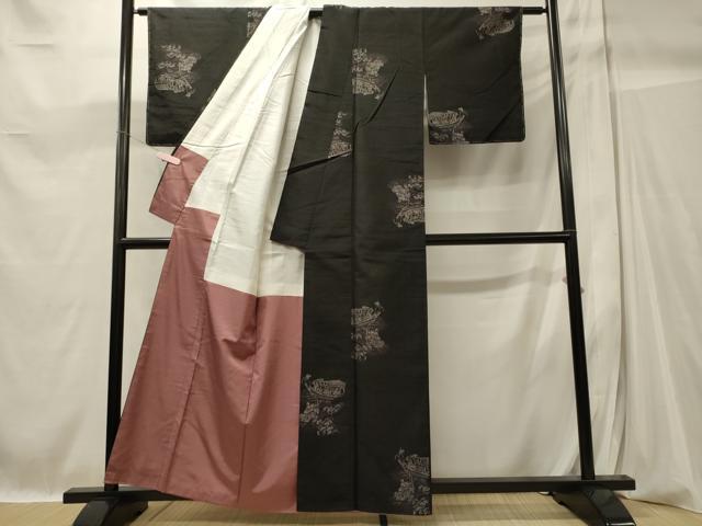 平和屋着物■上質な紬 風景文 黒地 正絹 逸品 未使用 CABC4215oy
