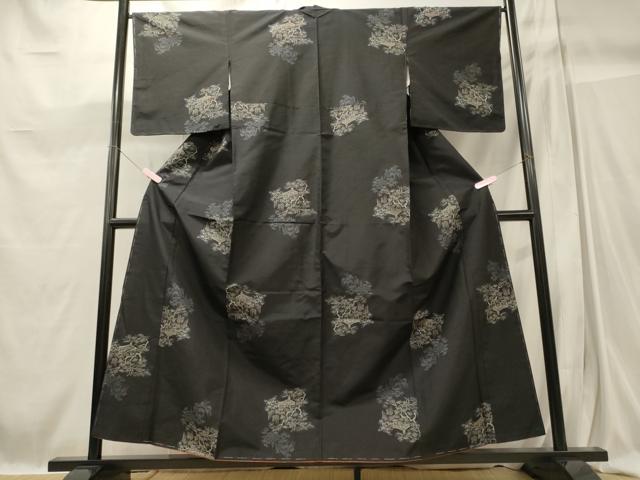 平和屋着物■上質な紬 風景枝葉文 黒地 正絹 逸品 未使用 CABC4216oy