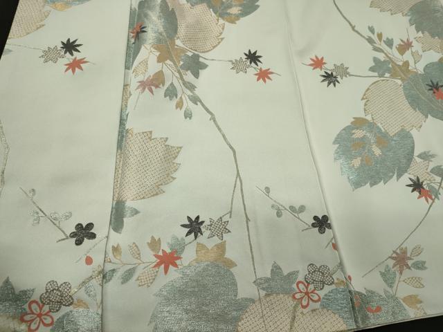 平和屋着物■上質な紬 刺繍 枝葉文 金糸 正絹 逸品 CABC4245oy