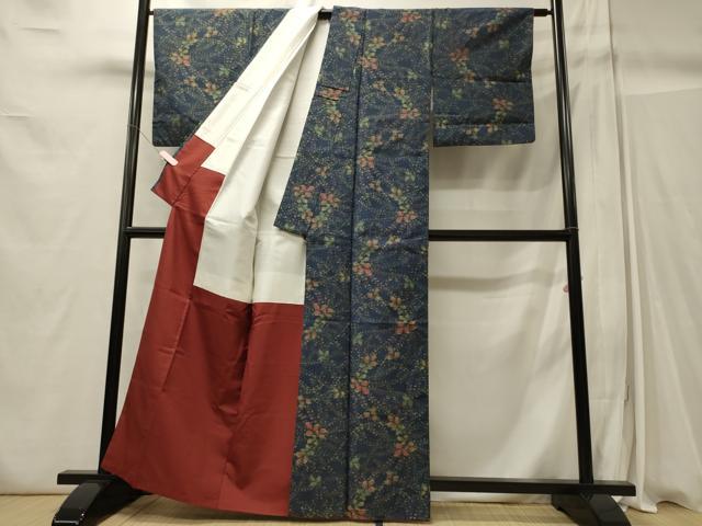 平和屋着物■上質な紬 草葉文 正絹 逸品 CABC4282oy