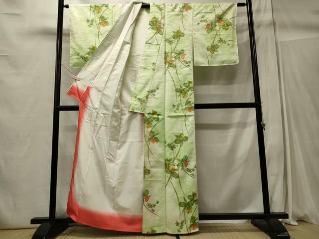 平和屋着物■小紋 草花文 暈し染め 洗える着物 未使用 CABC4292oy