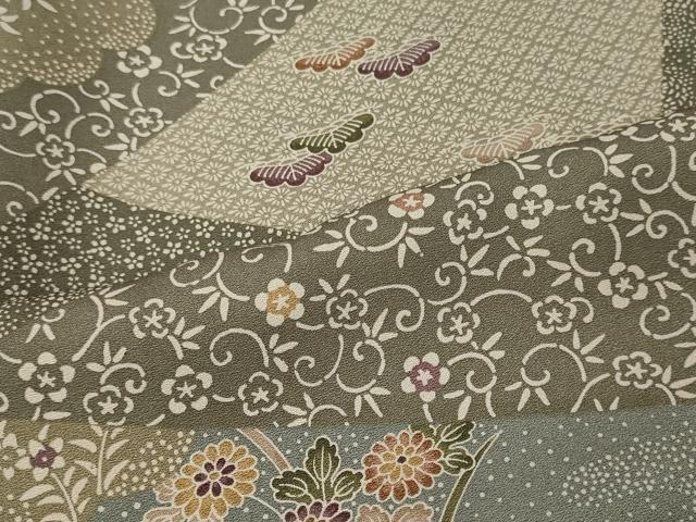 平和屋着物■上質な小紋 切り嵌め花唐草松文 正絹 逸品 CABC4346oy