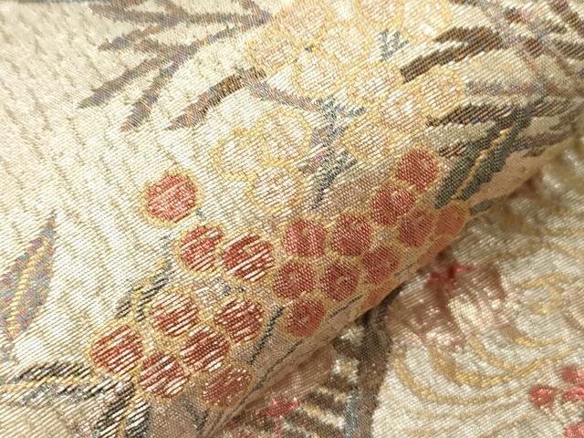 平和屋着物▼六通柄袋帯 ふくれ織 流水草花丸文 金銀糸 正絹 逸品 CABC4403dy
