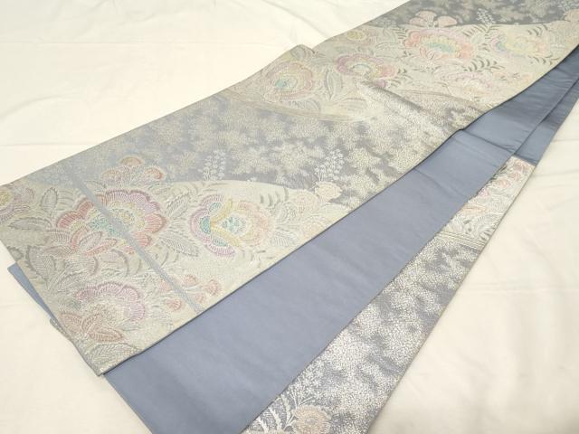 平和屋着物▼六通柄袋帯 更紗花文 金銀糸 正絹 逸品 CABC4408dy