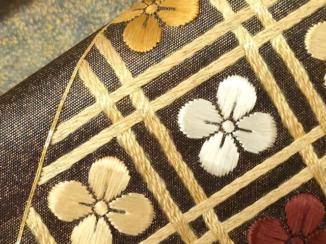 平和屋着物▼太鼓柄袋帯 駒刺繍 総刺繍 扇面吉祥文 金糸 引箔 正絹 逸品 CABC4494dy