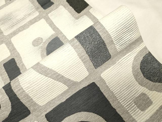 平和屋着物●六通柄袋帯 幾何学文 銀糸 正絹 逸品 未使用 CABC4679dy