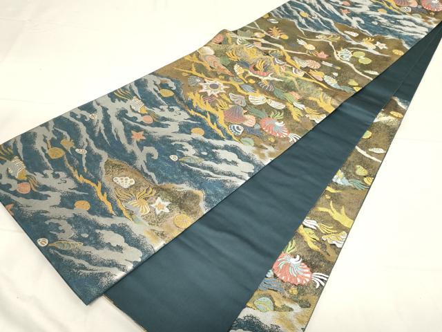 平和屋着物●六通柄袋帯 清波貝甲図 海のシルクロード 金銀糸 正絹 逸品 CABC4718dy