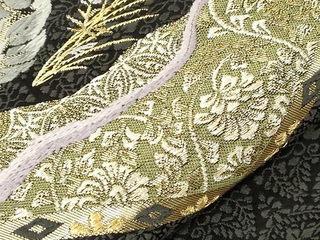 平和屋着物●六通柄袋帯 唐織 正倉院花鳥文 黒地 金銀糸 正絹 逸品 CABC4725dy