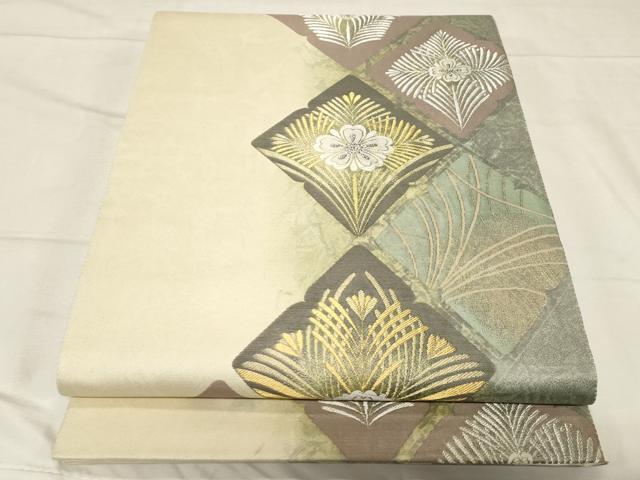 平和屋着物●六通柄袋帯 菱草花文 金銀糸 正絹 逸品 CABC4732dy