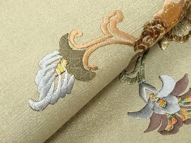 平和屋着物●太鼓柄袋帯 結城紬地 総刺繍 更紗文 金彩 証紙付き 正絹 逸品 CABC4759dy