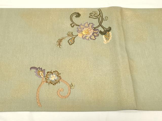 平和屋着物●太鼓柄袋帯 結城紬地 総刺繍 更紗文 金彩 証紙付き 正絹 逸品 CABC4759dy