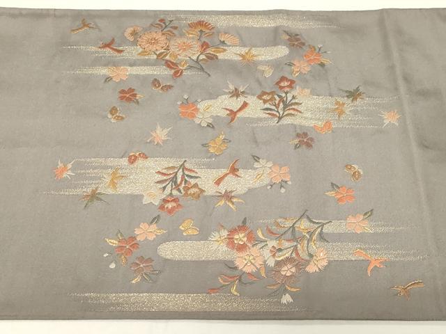 平和屋着物●太鼓柄袋帯 唐織 花蝶鳥文 金糸 正絹 逸品 CABC4768dy