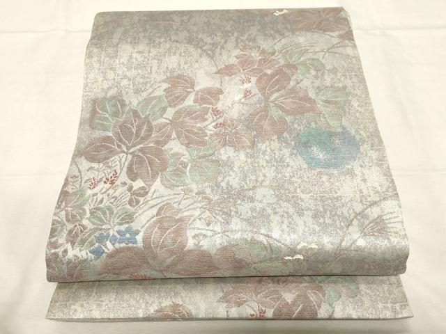 平和屋着物●両方向 両面 全通柄袋帯 横段草花文 銀糸 やまと誂製 正絹 逸品 CABC4781dy