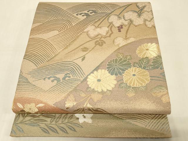 平和屋着物◎六通柄袋帯 立波草花文 金糸 正絹 逸品 CABC5117in