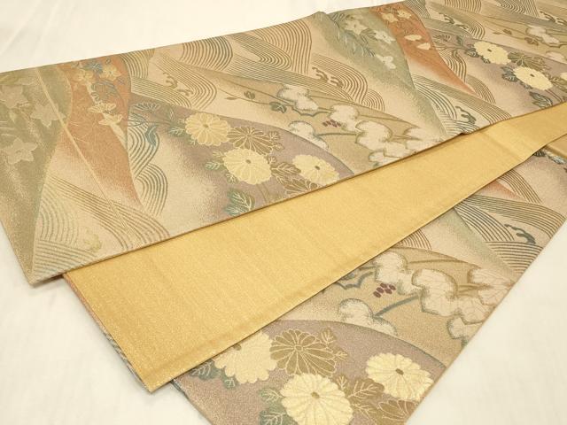 平和屋着物◎六通柄袋帯 立波草花文 金糸 正絹 逸品 CABC5117in