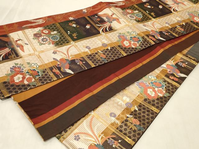 平和屋着物◎六通柄袋帯 唐織 天井鳳凰花丸文 金糸 正絹 逸品 CABC5120in