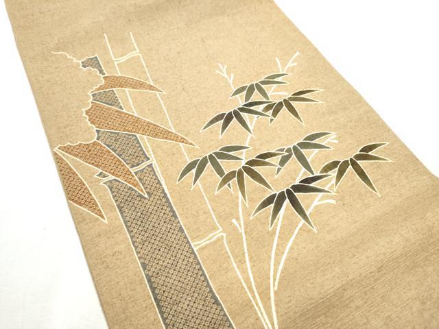 平和屋着物●結城紬 太鼓柄袋帯 型染め 笹竹文 証紙付き 上代120万 正絹 逸品 CABC5213hy