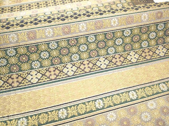 平和屋着物●六通柄袋帯 横段菊文 金糸 正絹 逸品 CABC5224hy
