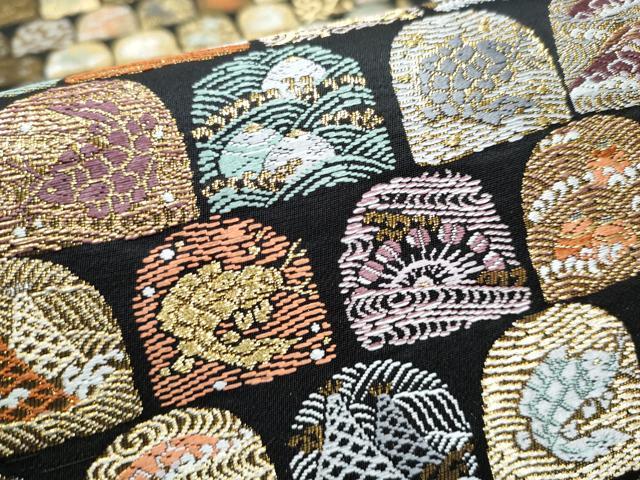 平和屋着物●西陣 六通柄袋帯 宝寿名物綾錦 黒地 金銀糸 証紙付き 上代98万 正絹 逸品 未使用 CABC5227hy